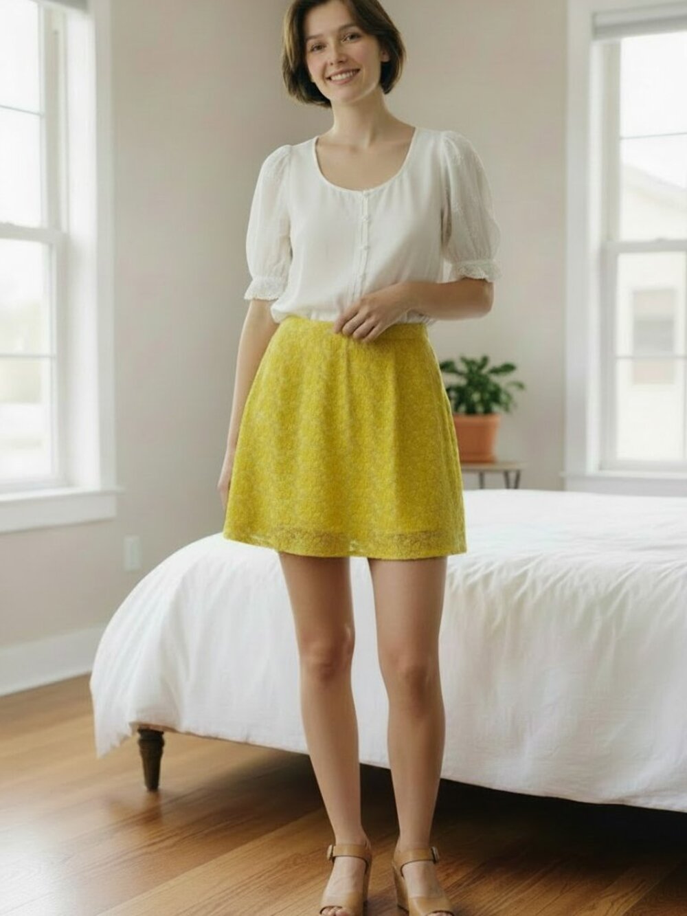 Hutch skirt, womens size 8, yellow embroidery, lined